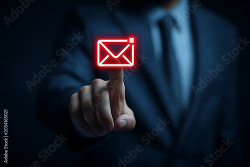 Email phishing attack warning with digital alert icon. Concept of cybersecurity threat, scam email, malware, spam detection, data breach, and secure communication system.