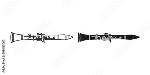 Schilderij op canvas Black and white of two clarinets side by side musical instrument
