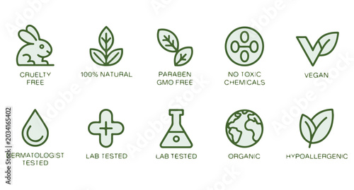 Obraz na płótnie Green icons and text labels for eco friendly and organic product claims  cruelty