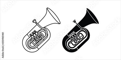 Quadro su tela Black and white tuba music instruments brass instrument