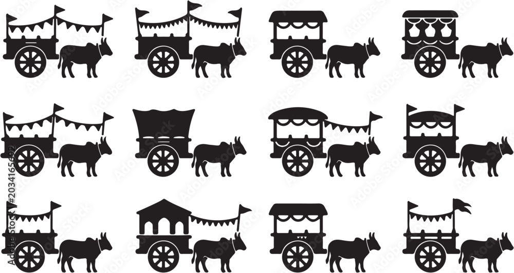 Obraz premium Horse Drawn Carriages Silhouette Pattern.