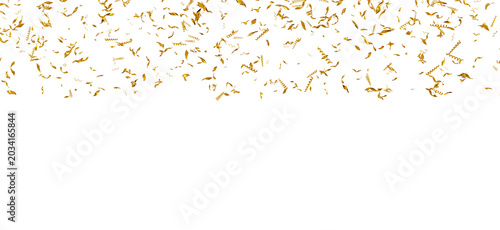Golden Confetti Falling on White Background Celebrating Festive Occasions and Joyful Events