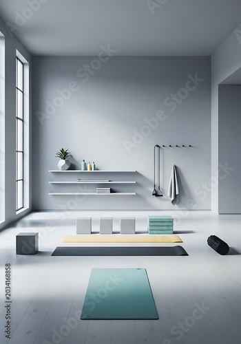 Minimalist Modern Bathroom Interior with Bathtub and Natural Light.