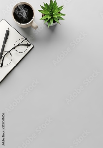 Minimalist Workspace with Plants and Glasses for Productivity.