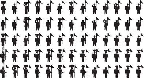 Slika na platnu A grid of diverse black human silhouettes each proudly holding a flag aloft
