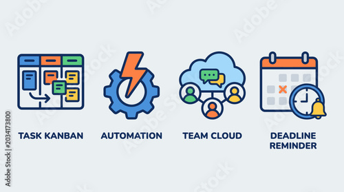 Foto Project management and workflow automation thin line icons.