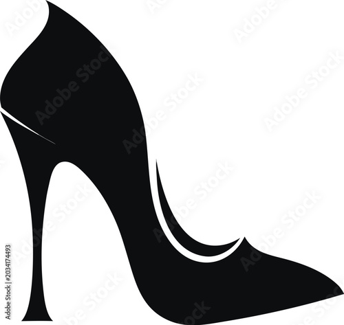 Quadro su tela High Heel Shoe, Stiletto Silhouette, Black Fashion Footwear, Vector Stilettos