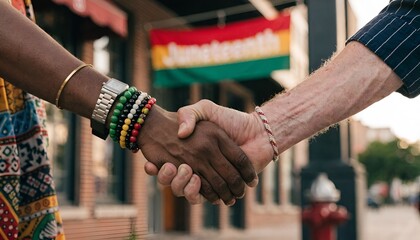 Diverse Hands Shaking in Celebration of Juneteenth Freedom Day