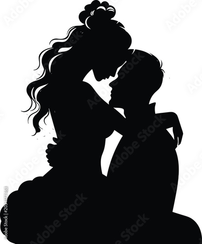 Cuadro en lienzo Romantic couple silhouette, love icon, black silhouette, vector illustration, af