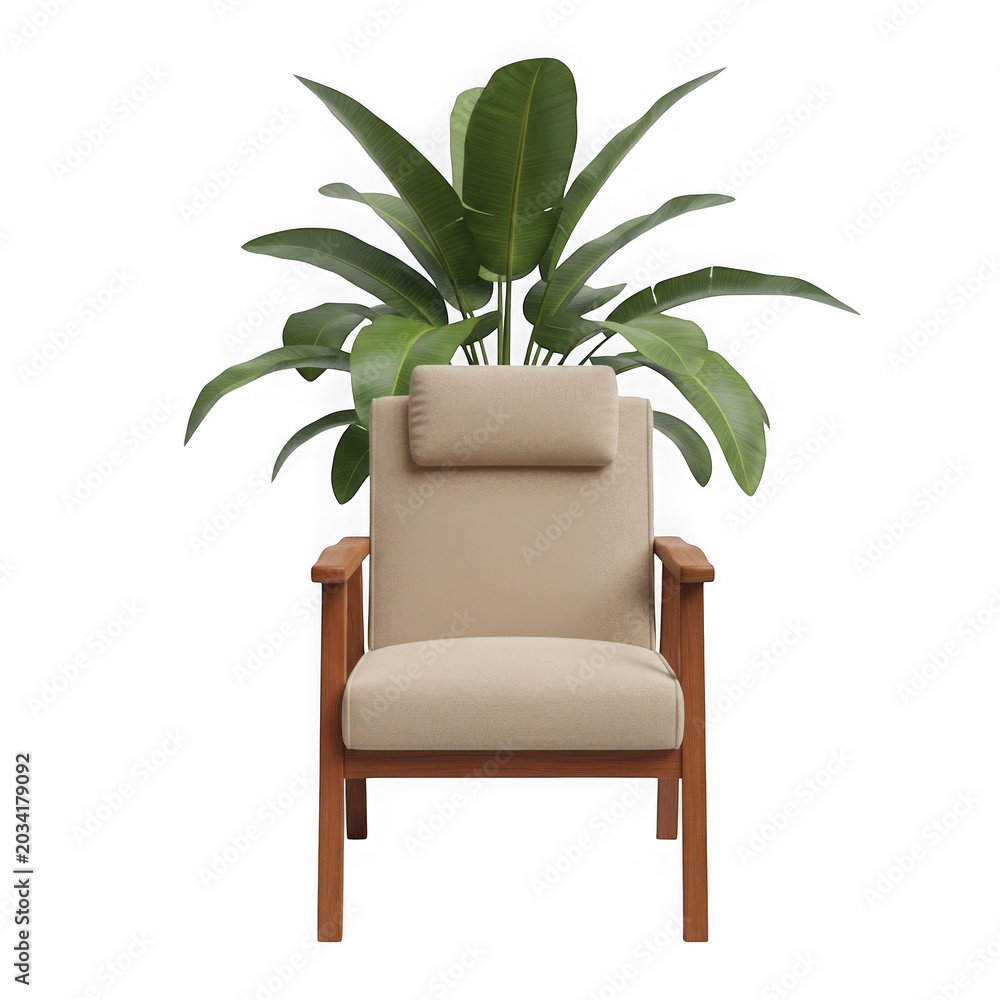Fototapeta premium Tropical Houseplant On Wooden Chair Isolated On Transparent Background