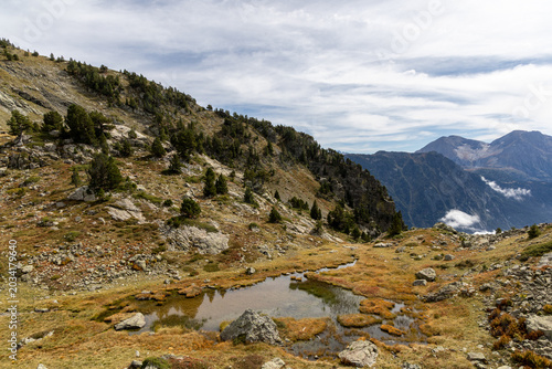 Mountain landscape with an alpine lake in the Belledonne Massif, French Alps, Isère