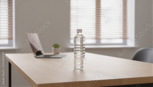 Water bottle on a minimalist desk in a bright office