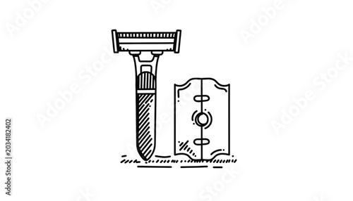 Tableau sur toile Razor Electric with Handle and Blade Illustration Featuring Grooming, Shaving, P