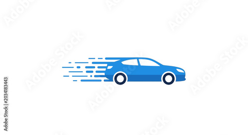 Modern blue car icon indicating speed and transport on a white background design
