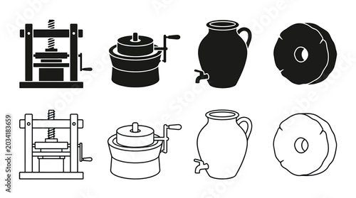 Obraz na płótnie Set of icons related to winemaking, olive oil production and traditional food pr
