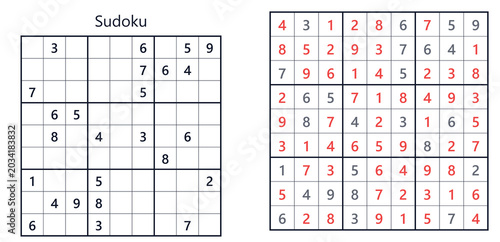 Tableau sur toile Sudoku puzzle grid with completed solution and annotations  sudoku_classic_exper