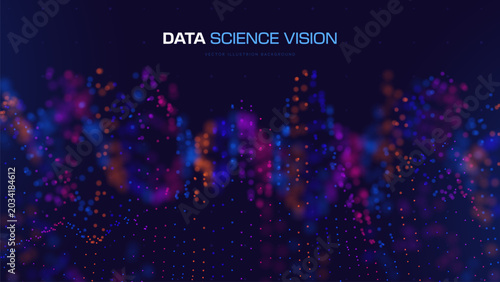 Digital Data Flow Background With Colorful Particle Grid And Futuristic Data Waves. Quantum Technologies And Big Data Processing Systems Vector Illustration.