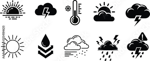 Photos Weather icons set sun rain snow lightning and temperature readings