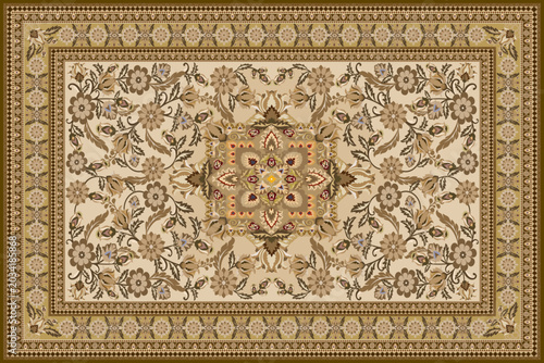 Elegant Beige Floral Persian Carpet Pattern with Central Medallion