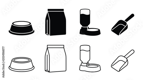 Canvas Print Pet food bowl, bag, dispenser, and scoop icons