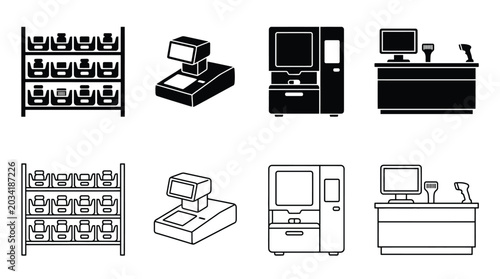 Obraz na plátně Pharmacy equipment icons set