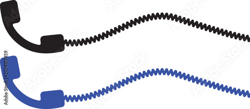 Tableau sur toile Retro telephone handset silhouettes with curly cord isolated on white background flat icon