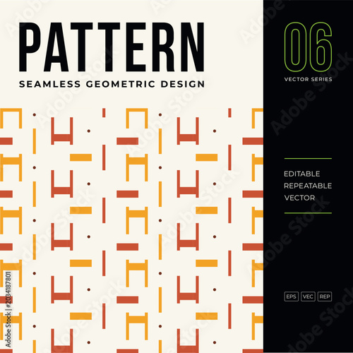 Orange and yellow geometric seamless vector pattern with dots and lines