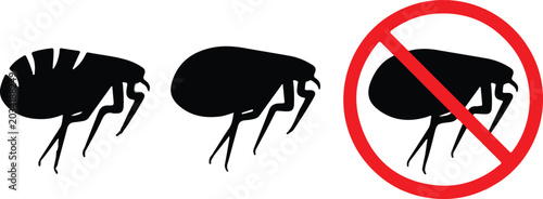 Photos Flea parasites vector icons and no flea sign isolated on white background