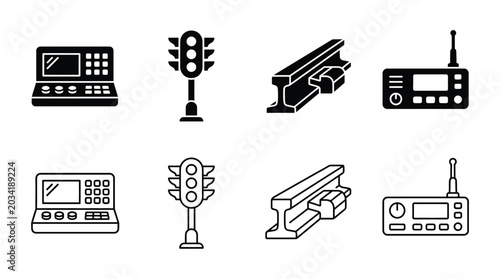 Tableau sur toile Set of transportation and communication equipment icons including traffic light,