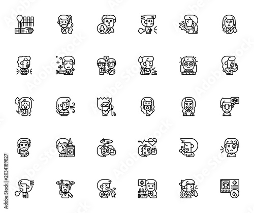 Bild auf Leinwand Allergy symptoms and treatment icon set