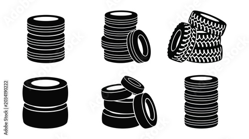 Stacks Of Tires In Black Silhouette tire