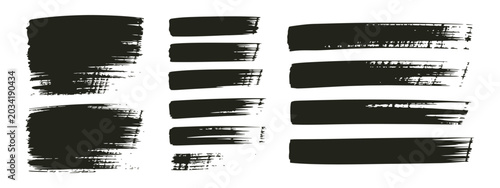 Tableau sur toile Straight line vector brush strokes, black hand drawn stripes and smears, paint r