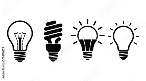 Bild auf Leinwand Four Light Bulbs In Silhouette Style Against A White Background