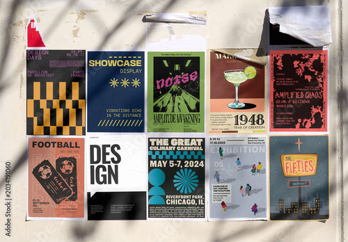 Mockup template of Six Urban Guerrilla Posters on Wall