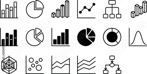 Cuadro en lienzo Data Visualization Icons Bar Graphs Pie Charts And Trend Lines On White