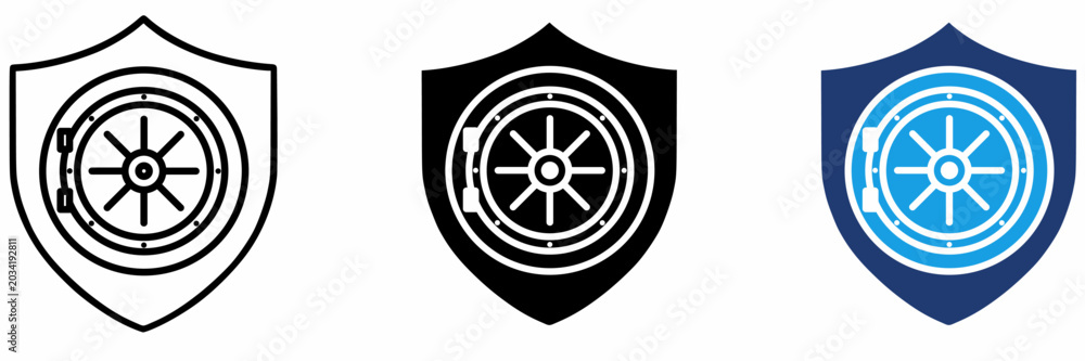 Fototapeta premium Secure bank vault door and shield icon collections.
