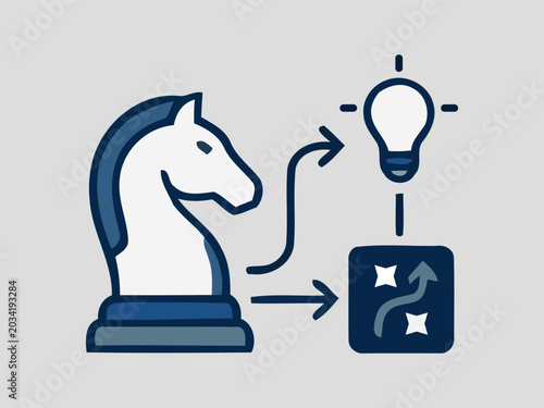 Chess Knight Strategy Icon with Lightbulb and AI Plan Concept