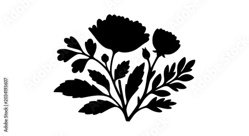 Floral Bouquet Silhouette Black and White Botanical Vector Illustration