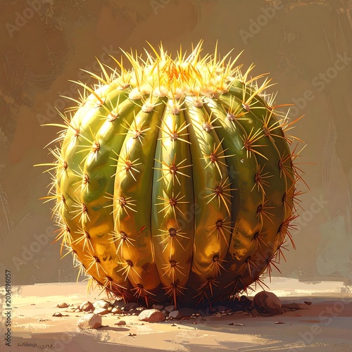 Golden Barrel Cactus in warm desert light