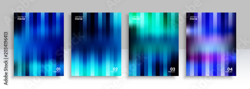 Modern Abstract Poster Series. Vertical gradient strips on fluid blurred backdrops. Defocused aesthetic templates for creative visual identity. Vector illustration.