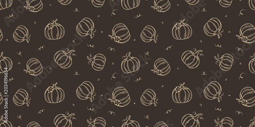 Seamless pumpkins pattern. Autumn background. Vector illustration for Thanksgiving day, Halloween, greeting cards and posters.