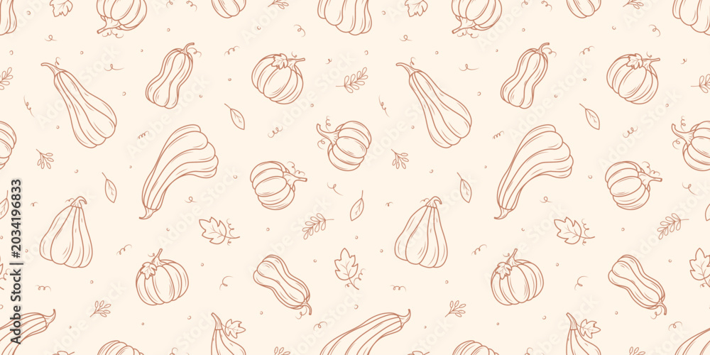 Fototapeta premium Seamless pumpkins pattern. Autumn background. Vector illustration for Thanksgiving day, Halloween, greeting cards and posters.