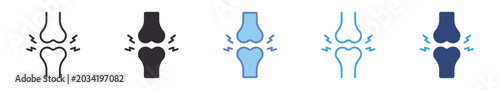 Foto Knee Joint Pain Icon Set , painful knee anatomy symbol, orthopedic care, medical