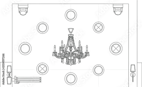 Foto Technical of a chandelier and lighting fixtures in a room technical chandelier r