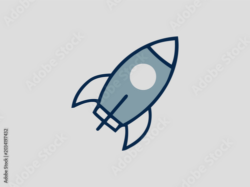 Rocket Launch Startup Icon Flat Vector Illustration Blue