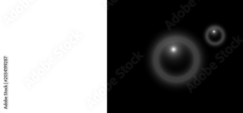 фотографія Abstract optical lens flare, glowing white light orbs on black background, cinem