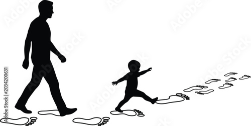 Foto Father and Child Walking in Footsteps Silhouette Vector
