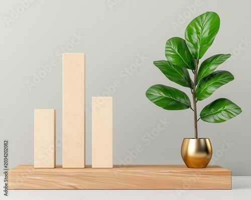 Balanced bar chart hovering over luxury platform, representing optimized market strategies