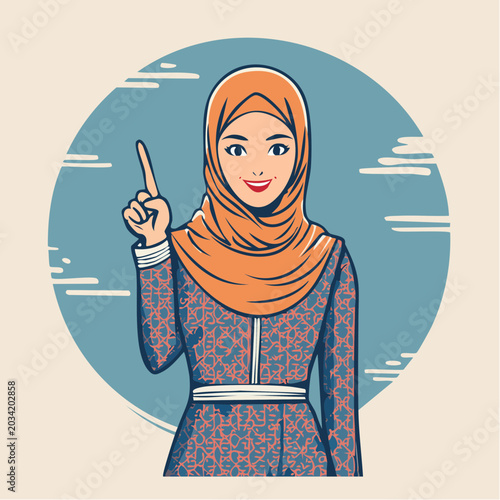 Muslim Woman in Hijab Pointing Finger Up