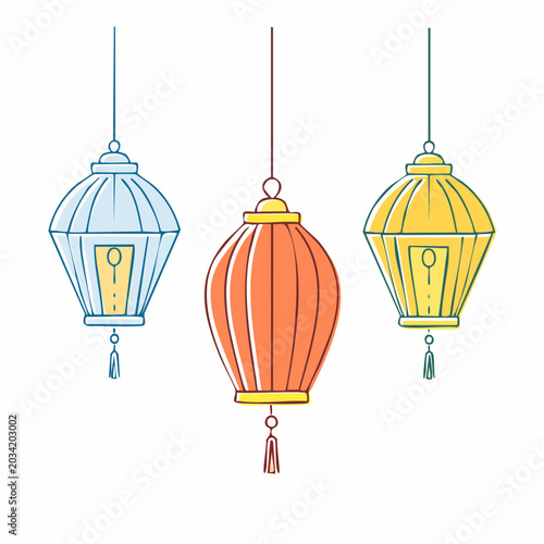 Three Colorful Hanging Lanterns